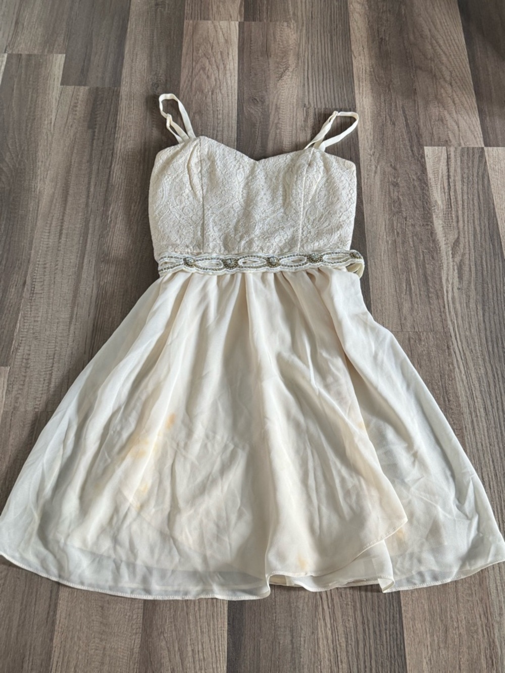 Spaghetti-Strap Ivory Lace & Chiffon Party Dress